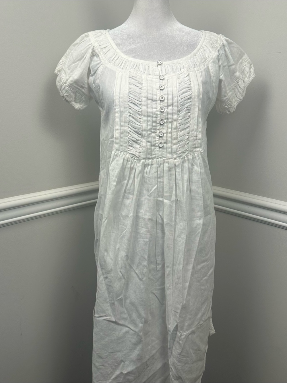 Free People Ivory Cotton Pintuck Maxi Dress Tunic XS NWTS